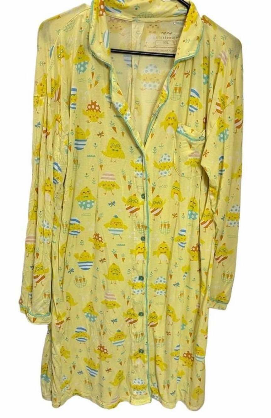 Little Sleepies Women Lounge Dress XXL Yellow Easter Chicks Sleep Shirt